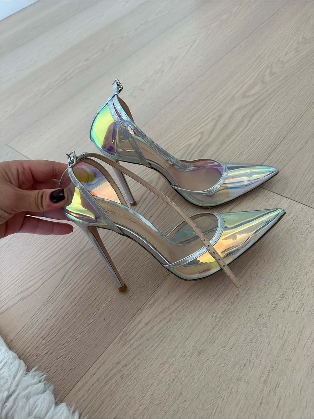 Gianvito Rossi Iridescent Pointed-Toe Ankle-Strap Heels - Picture 3 of 4